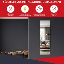 Coffret d'habillage 13 modules en acier blanc avec porte miroir - H 117 x L 34 x P 14,5 cm - Réf. RCH600MIR-Atole Discount