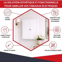 Coffret d'habillage en acier avec clé pour tableaux électriques double - H 54 x L 58,5 x P 16 cm - Réf. RCH2T416GSS-Atole Discount