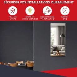 Coffret d'habillage 13 modules en acier noir avec porte miroir - H 79 x L 34 x P 14,5 cm - Réf. RCH300MIRNR-Atole New