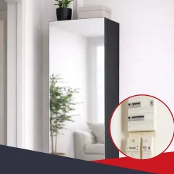 Coffret d'habillage 13 modules en acier noir avec porte miroir - H 79 x L 34 x P 14,5 cm - Réf. RCH300MIRNR-Atole New