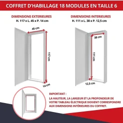 Coffret d'habillage 18 modules en acier blanc pour tableaux éléctriques - H 1170 x L 450 x P 140 mm - Réf. RCHM186^Atole Discount