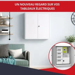 Coffret d'habillage en acier avec clé pour tableaux électriques double - H 54 x L 58,5 x P 16 cm - Réf. RCH2T316GSS-Atole Outlet