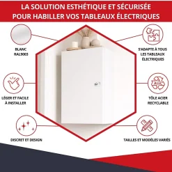 Coffret d'habillage 13 modules en acier blanc avec serrure à clef - H 920 x L 340 x P 140 mm - Réf. RCH400GSS^Atole Discount