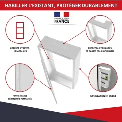 Coffret d'habillage 13 modules en acier blanc pour tableaux éléctriques - H 1040 x L 340 x P 140 mm - Réf. RCH500-Atole New