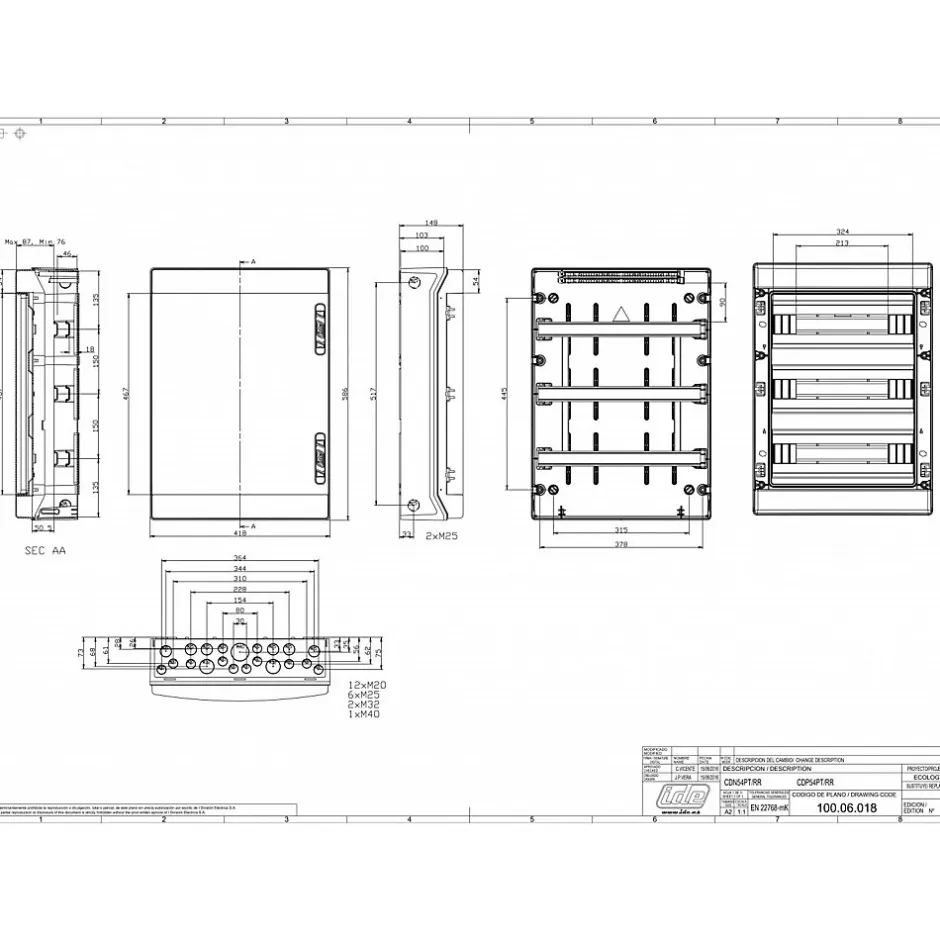 Coffret électrique étanche Pour L'extérieur Ip65 - 3 Rangées De 18 Modules - Hxlxp 586x418x148mm Ecology-Ide Hot