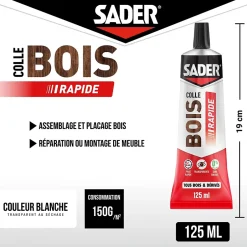 Colle à bois à prise rapide transparente après séchage tube de 125 ml-Sader Sale