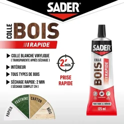 Colle à bois à prise rapide transparente après séchage tube de 125 ml-Sader Sale