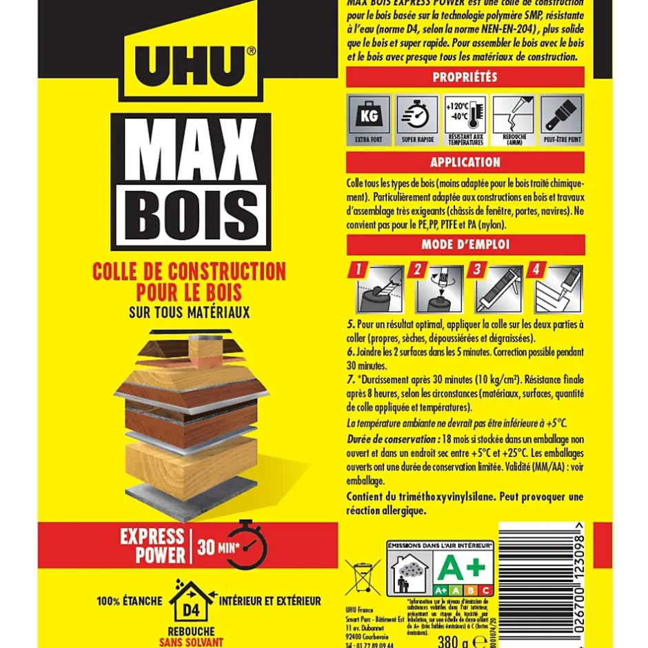 Colle à bois sans PU , cartouche 380g-UHU Discount