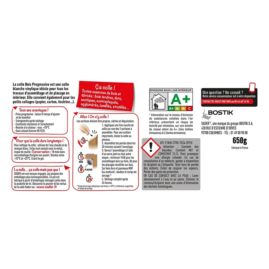 Colle à bois vinylique, le flacon de 650 g-Sader Sale