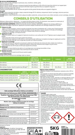 Colle carrelage sol int/ext et mur intérieur blanc C2E 5kg-Volden Discount