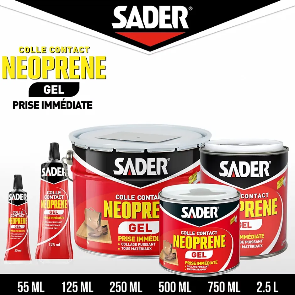 Colle contact néoprène en gel tous matériaux seau de 2.5 litres-Sader