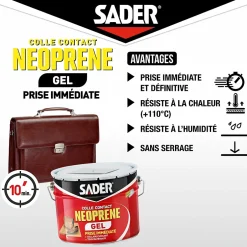 Colle contact néoprène en gel tous matériaux seau de 2.5 litres-Sader
