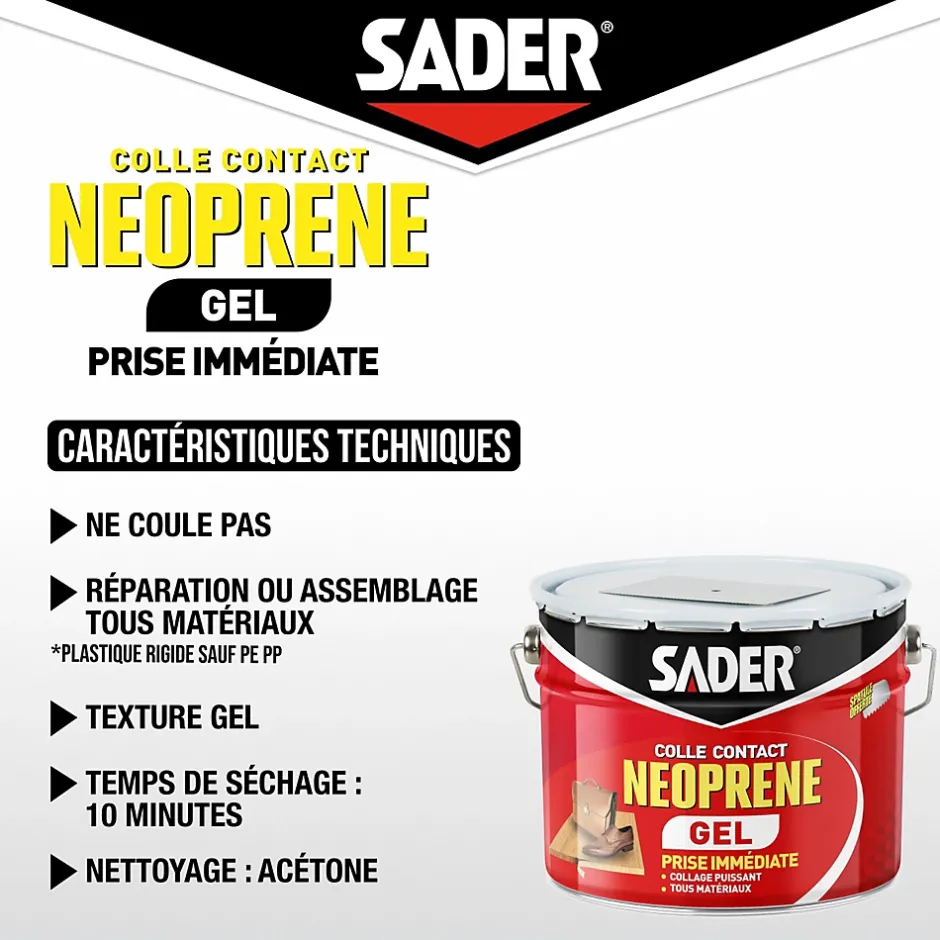 Colle contact néoprène en gel tous matériaux seau de 2.5 litres-Sader