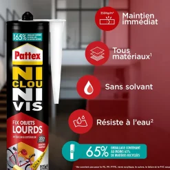 Colle de fixation Ni clou ni vis tous matériaux blanc 460g-Pattex Best