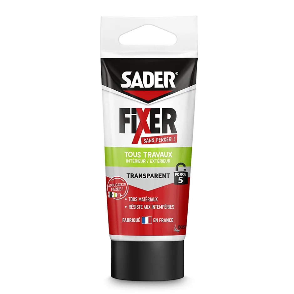 Colle de fixation Fixer Sans Percer Tous Travaux intérieur/extérieur transparent tube 50g^Sader Discount