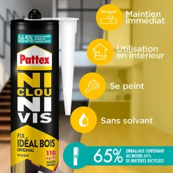 Colle de fixation vendue par 3 Ni clou Ni vis couleur transparent résistance 100 kg / cm² séchage en 12 h^Pattex Hot