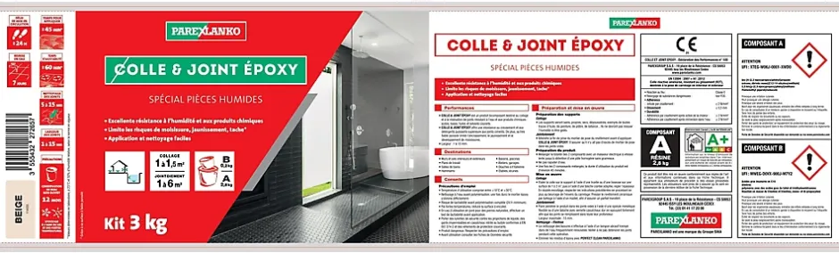Colle et joint époxy beige spécial pièces humides 3 kg-Parexlanko Discount