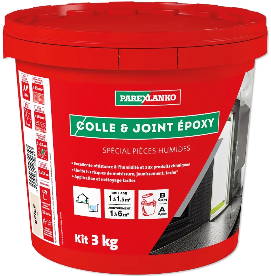 Colle et joint époxy beige spécial pièces humides 3 kg-Parexlanko Discount
