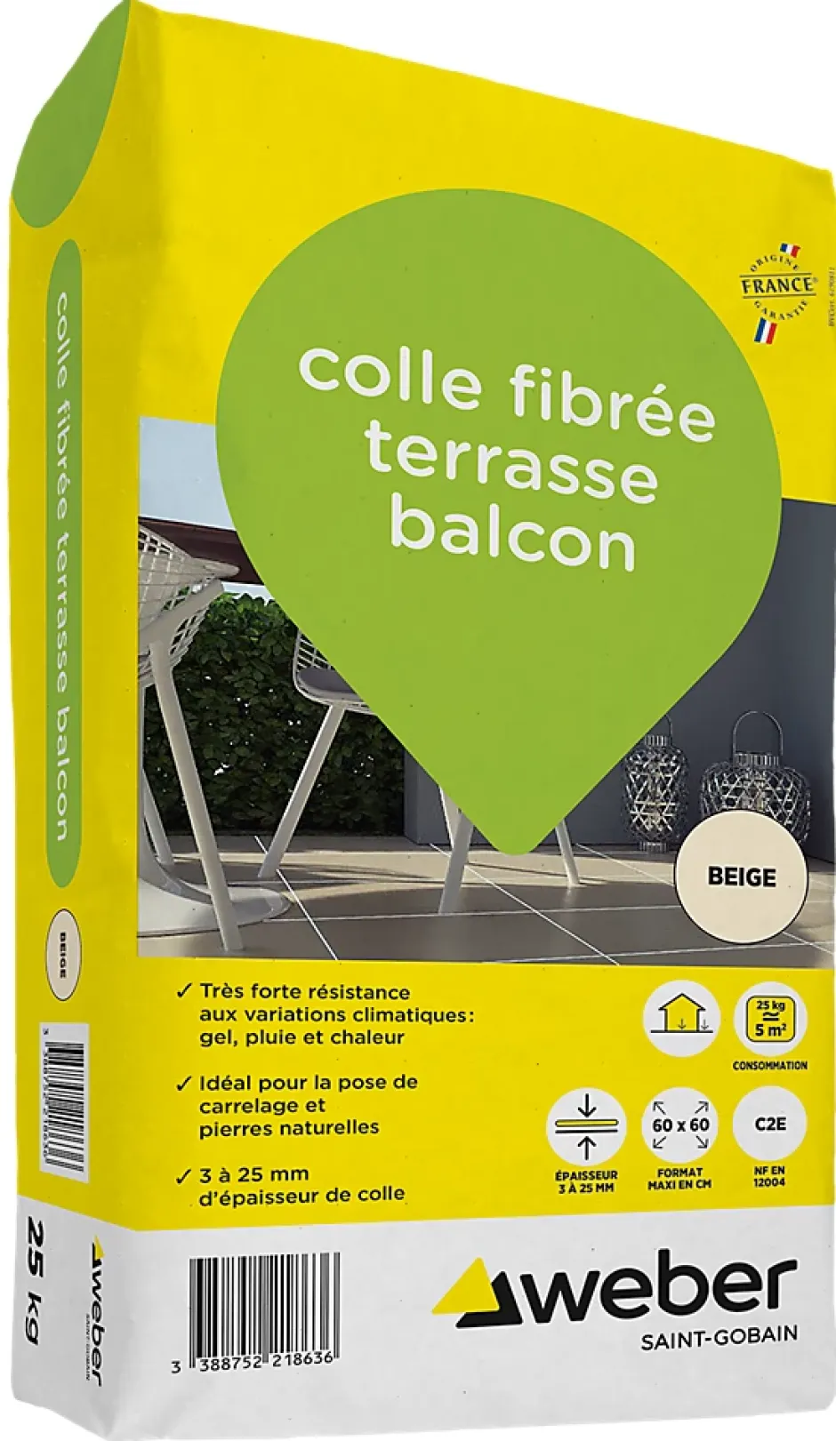 Colle fibrée terrasse balcon beige Weber 25kg^Weber Saint-Gobain Best