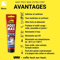 Colle mastic extra forte express Poly Max blanc tube 165g^UHU