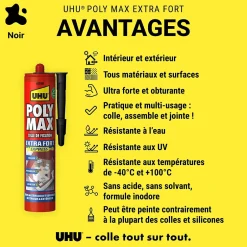 Colle mastic extra forte Poly max noir 425g^UHU Online