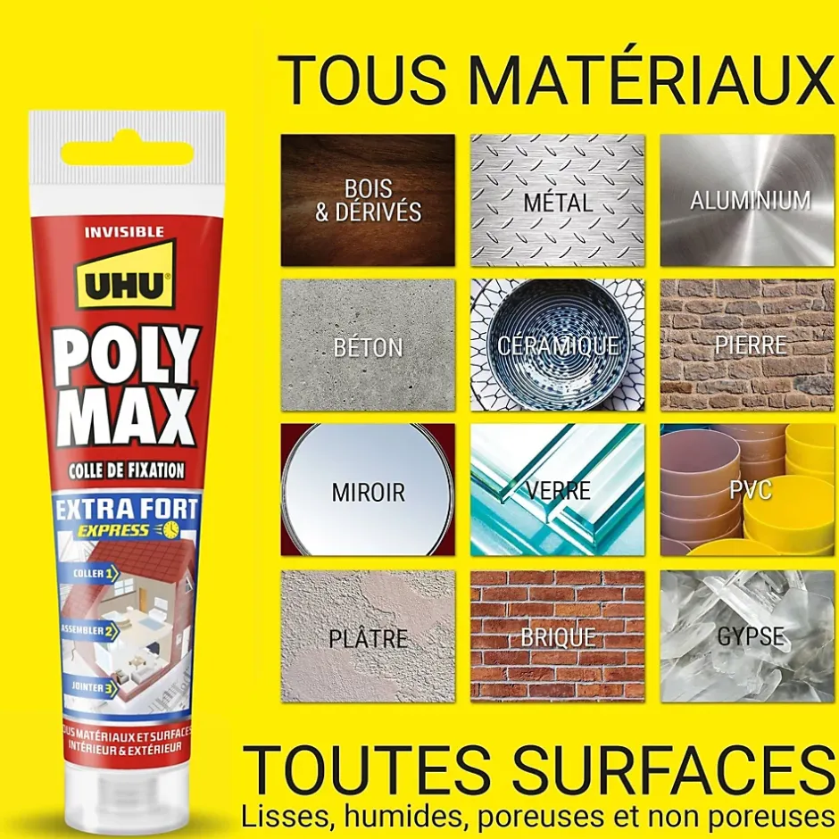 Colle mastic extra forte express Poly Max transparente tube 115g-UHU Hot