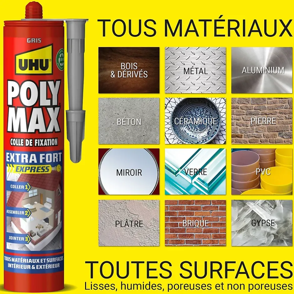 Colle mastic extra forte Poly max gris 425g-UHU Hot