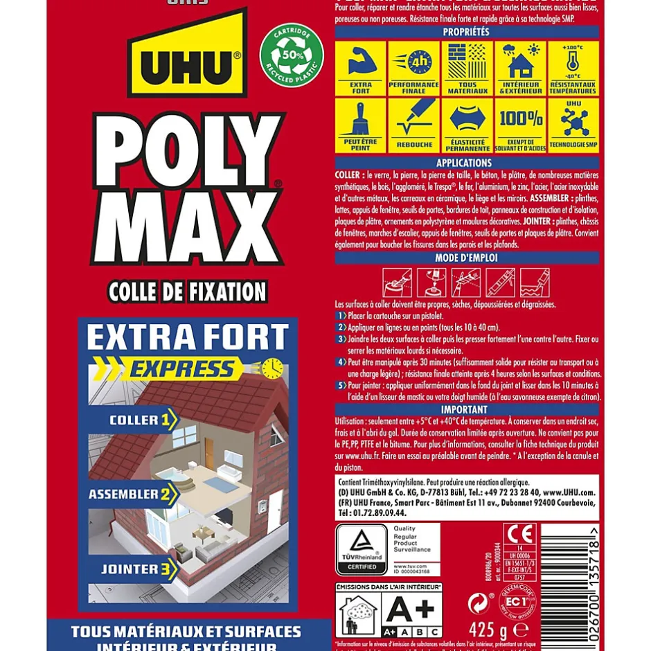 Colle mastic extra forte Poly max gris 425g-UHU Hot