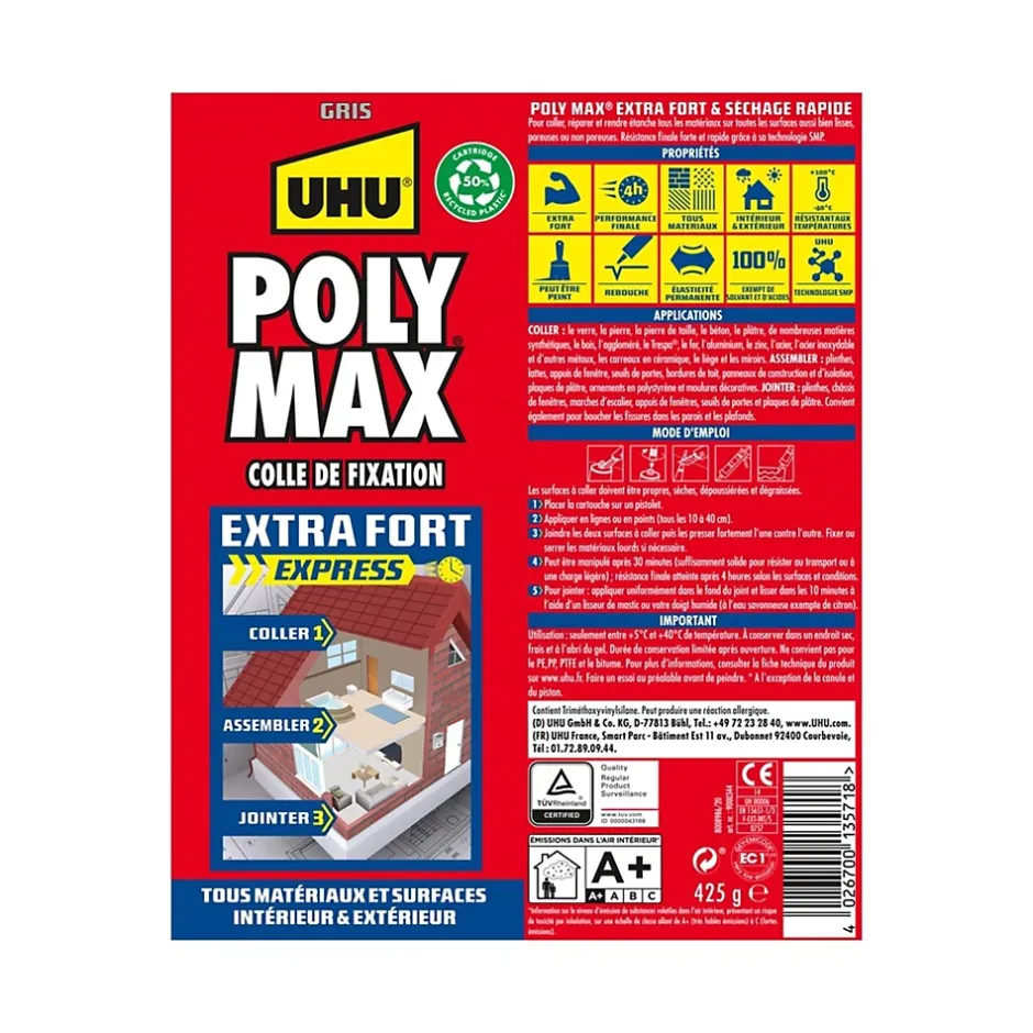 Colle mastic extra forte Poly max gris 425g-UHU Hot