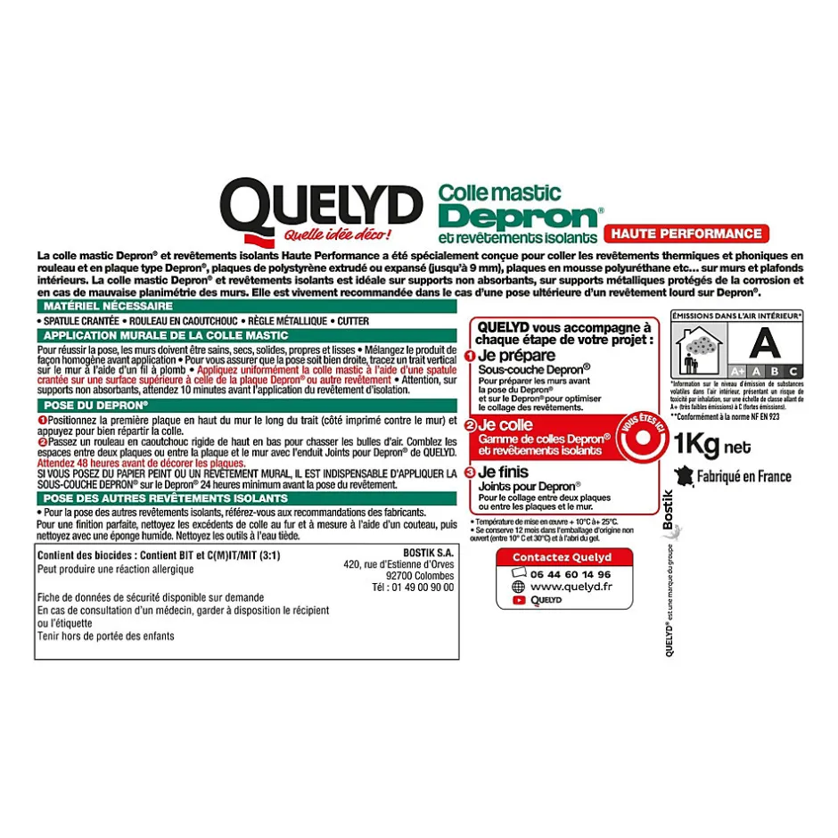 Colle mastic pour plaques Depron et revêtements isolants Quelyd 1kg^ Outlet