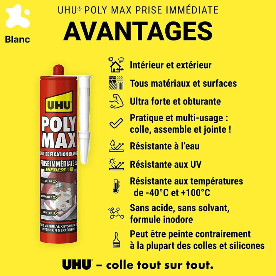 Colle mastic prise immédiate express blanc cartouche 425g-UHU Best
