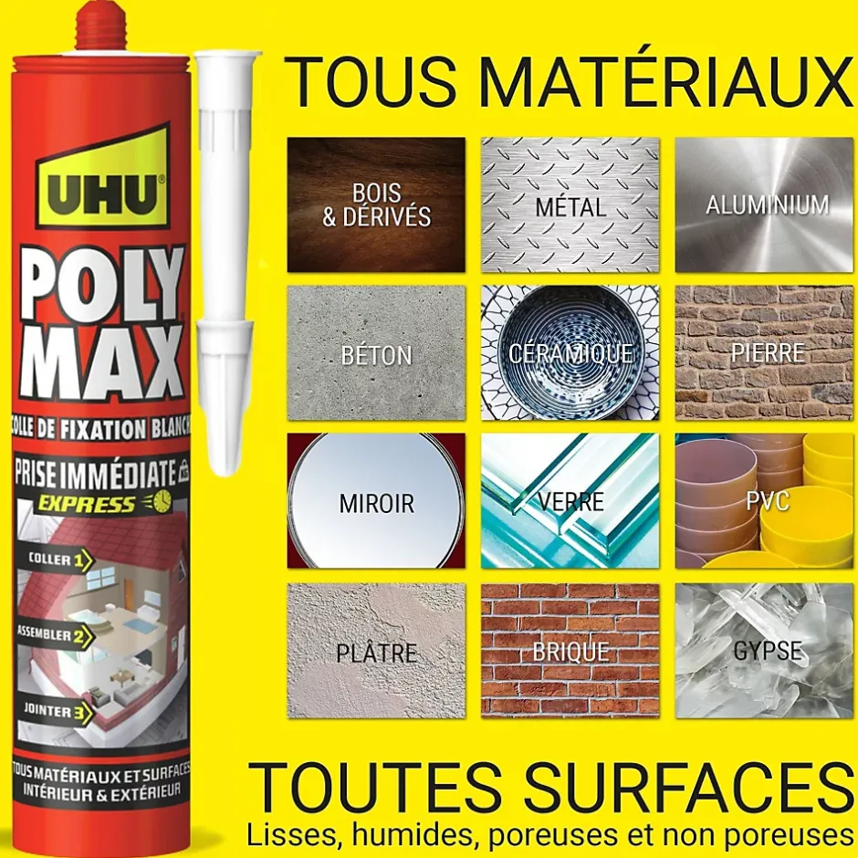 Colle mastic prise immédiate express blanc cartouche 425g-UHU Best