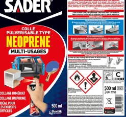 Colle Multi-usages Pulvérisable type Néoprène Aérosol 500 ml-Sader Sale