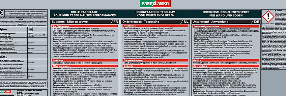 Colle pour carrelage mur et sol intérieur hautes performances blanc 15 kg^Parexlanko Online