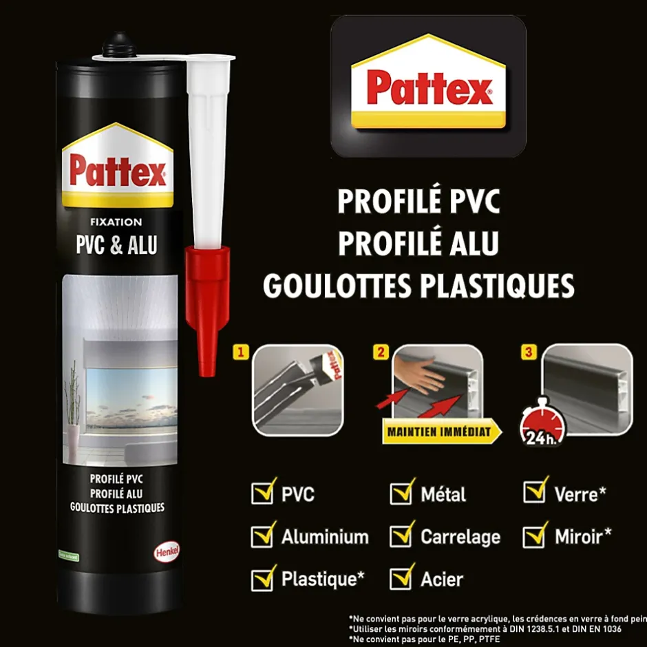 Colle pour fixation sur PVC et alu cartouche 450g^Pattex Online