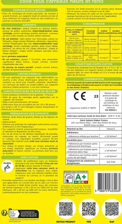 Colle tous carreaux neufs et réno blanc Weber 25kg^Weber Saint-Gobain Clearance