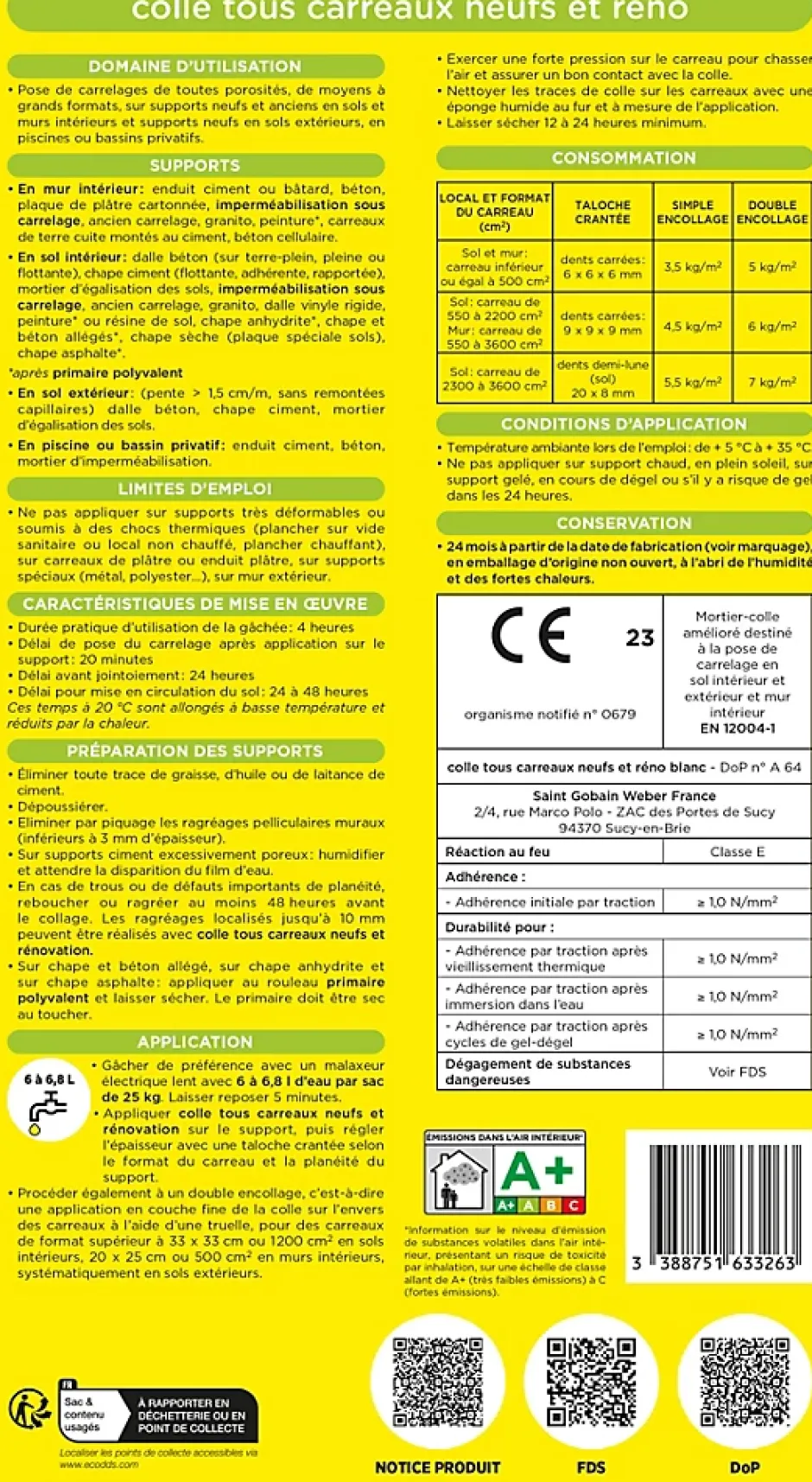 Colle tous carreaux neufs et réno blanc Weber 25kg^Weber Saint-Gobain Clearance