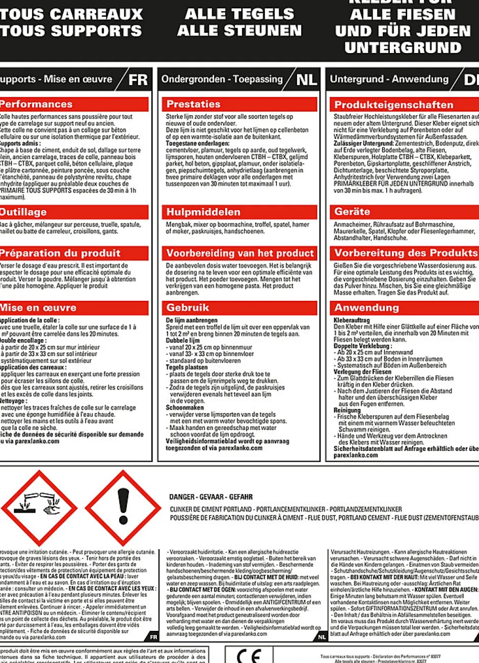 Colle tous carreaux, tous supports gris 25kg + 10% gratuit^Parexlanko Clearance