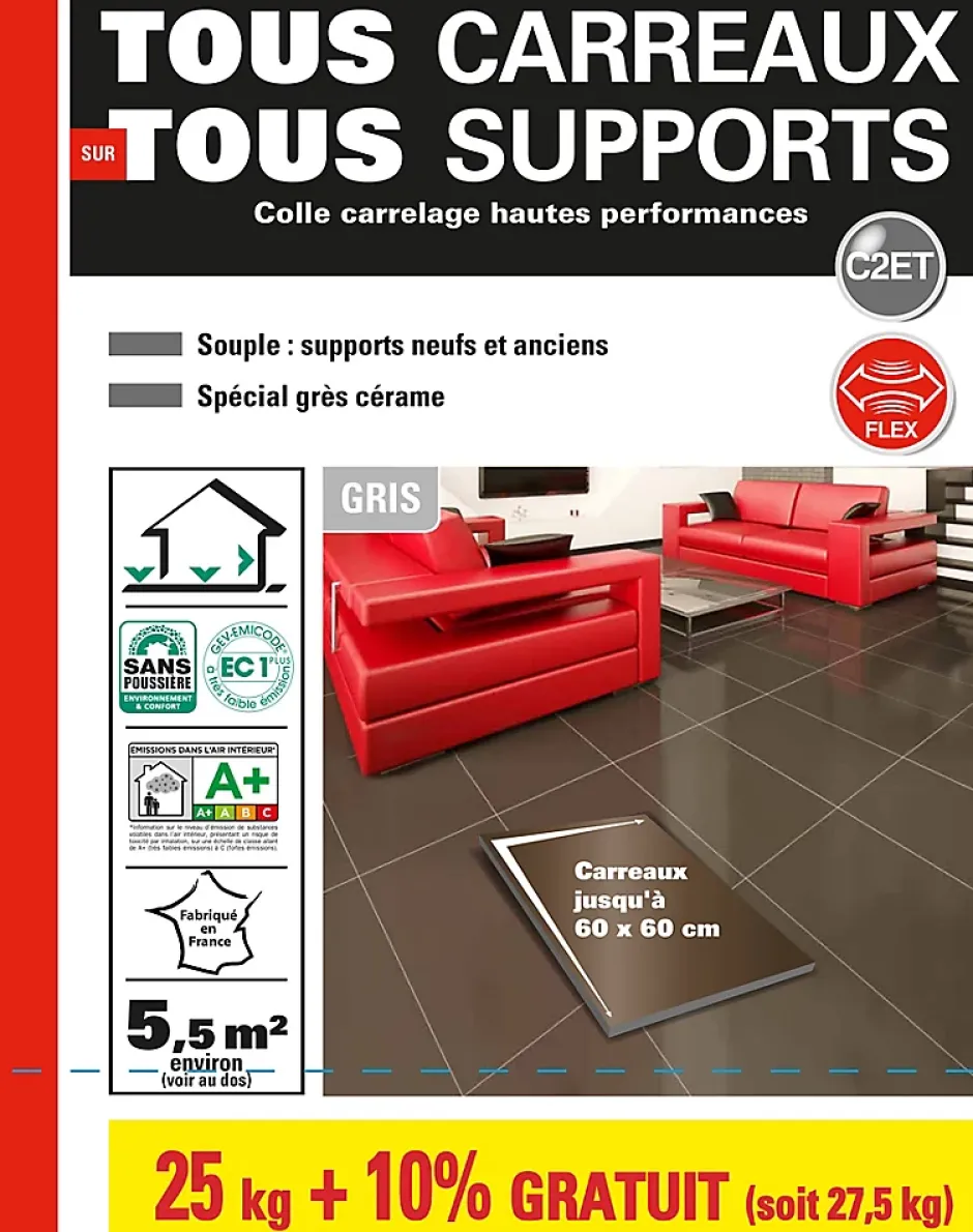 Colle tous carreaux, tous supports gris 25kg + 10% gratuit^Parexlanko Clearance