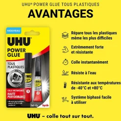 Colle Power glue tous plastiques format gel^UHU Hot