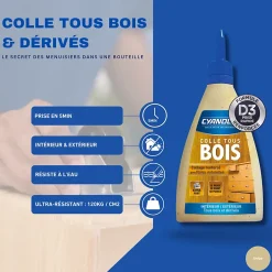 Colle vinylique type D3 renforcée en fibres naturelles bois et dérivés 500g-Cyanolit Discount