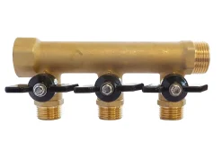 Collecteur laiton avec mini-vannes intégrées 3 départs M15/21 - Entrée F20/27 - Sortie M20/27^Somatherm for you Sale