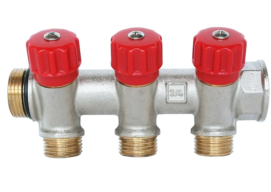 Collecteur sanitaire laiton nickelé M20/F27 - 3 dérivations à portée + vanne d'arrêt à clapet M15/21-Somatherm for you Clearance