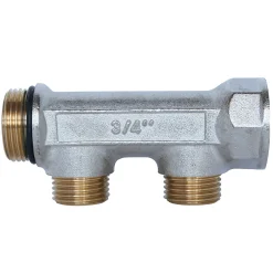 Collecteur sanitaire laiton nickelé M20/F27 - 2 dérivations à portée plate M15/21-Somatherm for you Clearance