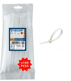 Colliers de fixation en nylon. Blancs. 2,5x100 - 100pces-Velamp Hot