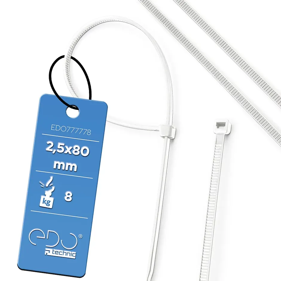 Colliers de serrage colliers de câblage sans halogène 2,5 x 80 mm blancs 777778 lot de 100 pcs^Edo Hot