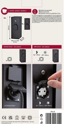 Colonne de prises Rio Interrupteur crépusculaire IP44 Anthracite^Paulmann Discount