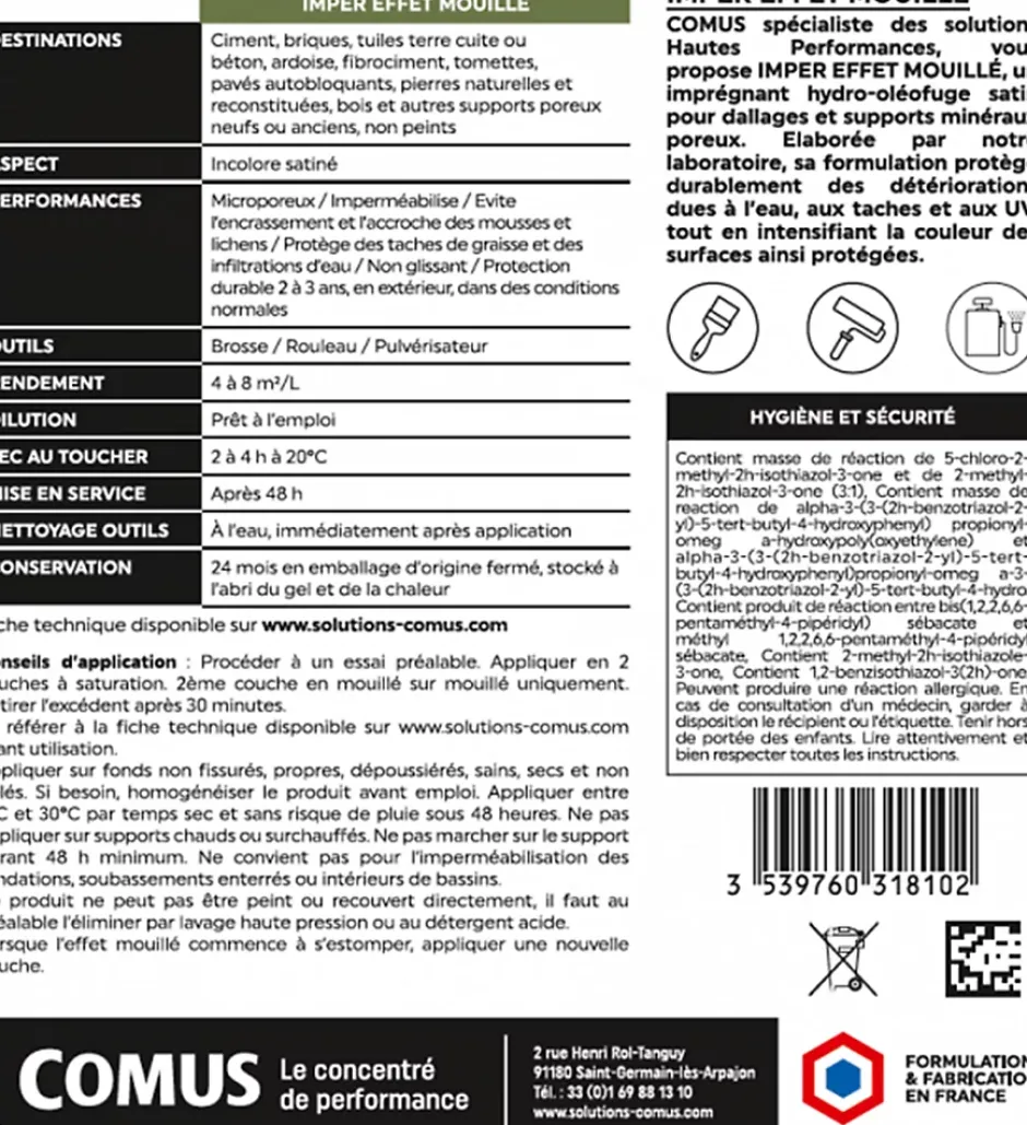 IMPER EFFET MOUILLE 20L - Protection hydrofuge et oléofuge -^Comus Discount