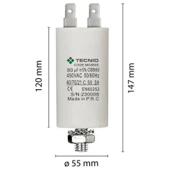 Condensateur de démarrage pour moteurs électriques, 450V, capacité : 80 microfarad, 4 broches / M8-Tecnid Online