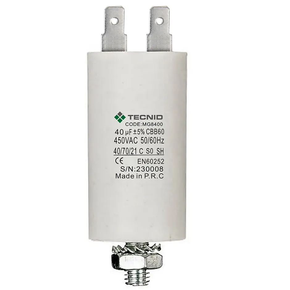 Condensateur de démarrage pour moteurs électriques, 450V, capacité : 40 microfarad, 4 broches / M8^Tecnid Best